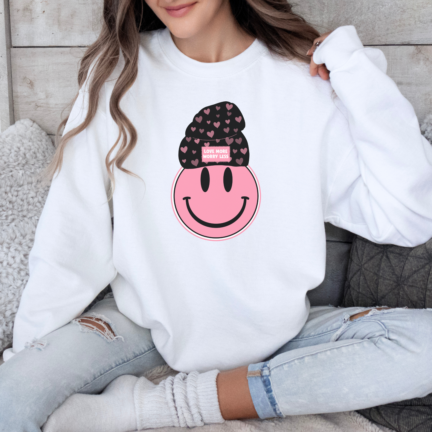 Love More Worry Less Smiley Crewneck